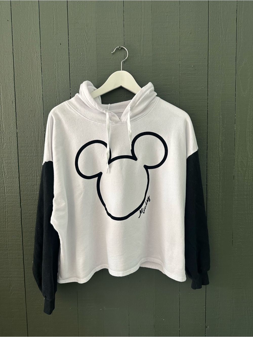 Disney White & Black Mickey Outline Hooded Sweatshirt